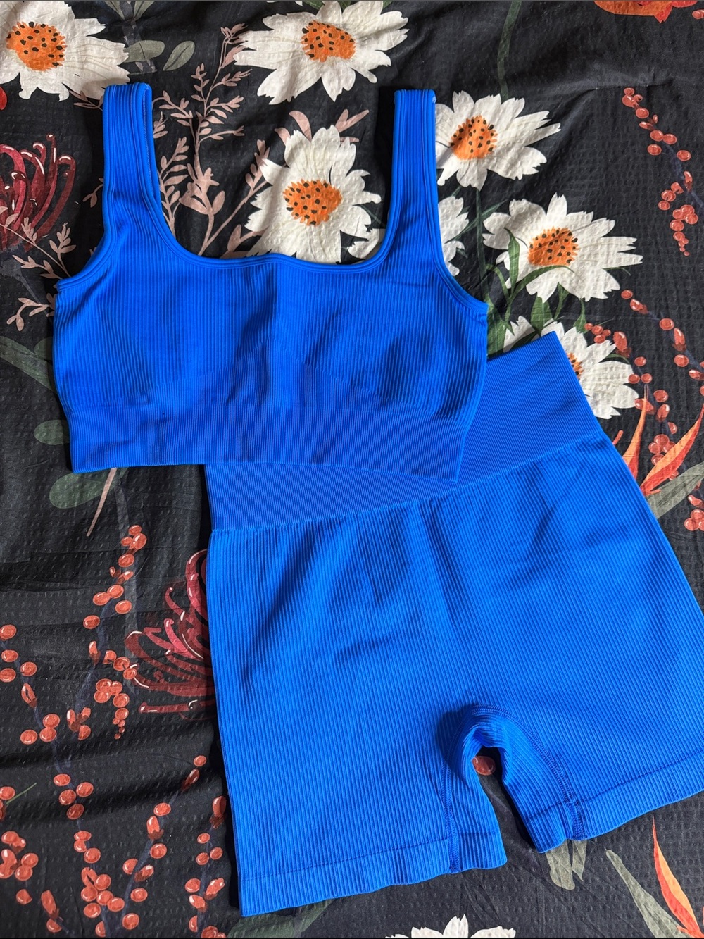 Bright Royal Blue Ribbed Seamless Bike Short Set